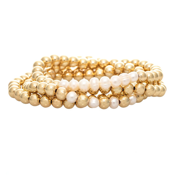 Polished Bead & Pearl Stretch Bracelet Set