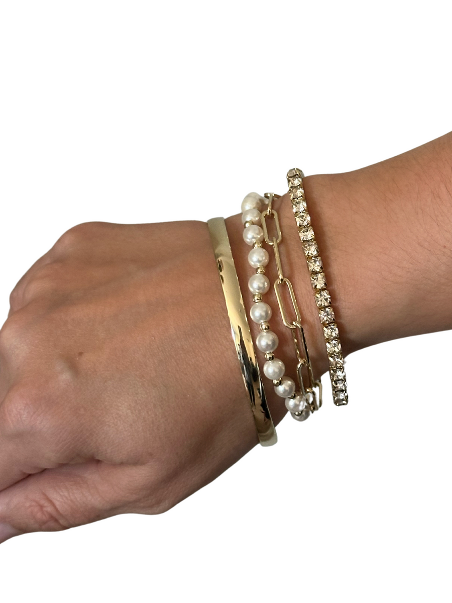Mixed Gold, Pearl + CZ Bracelet Set – Rivka Friedman Jewelry