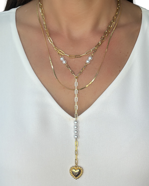 Layered Pearl Chain Necklace Set