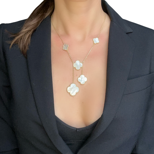 Multi Mother of Pearl Clover Y Necklace