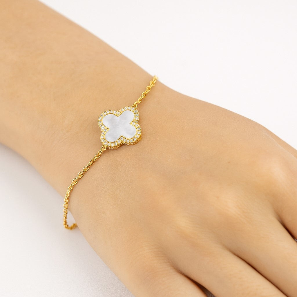 Mother of Pearl CZ Single Flower Bracelet – Rivka Friedman Jewelry