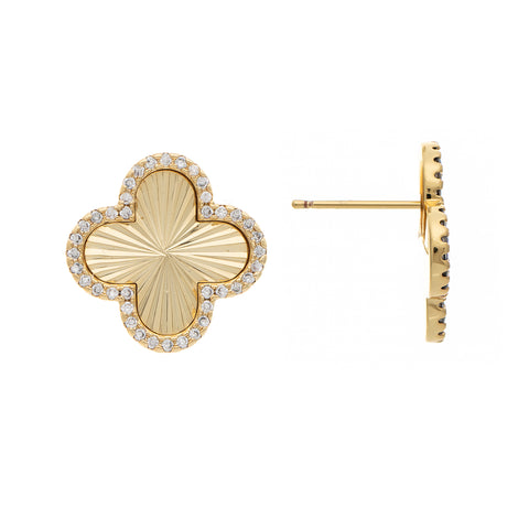 Satin Clover Stud Earrings with Pave CZ