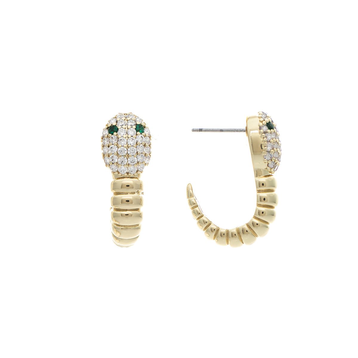 Cubic Zirconia Encrusted Snake with Emerald Crystal Eyes Earrings