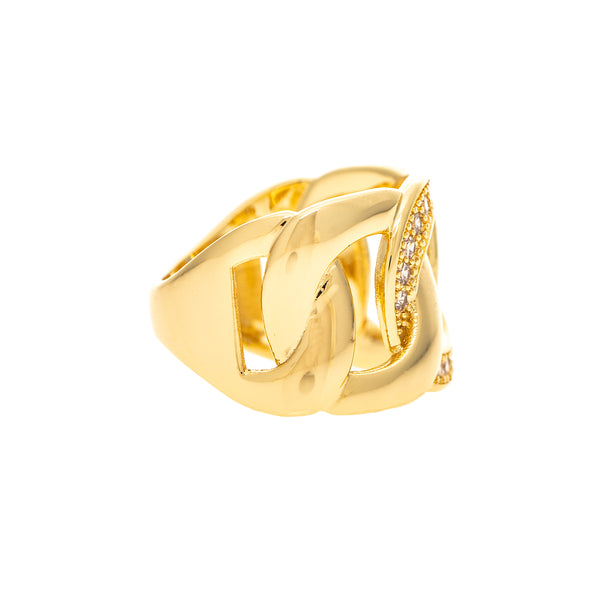 Curb Link Band Ring with CZ Accent