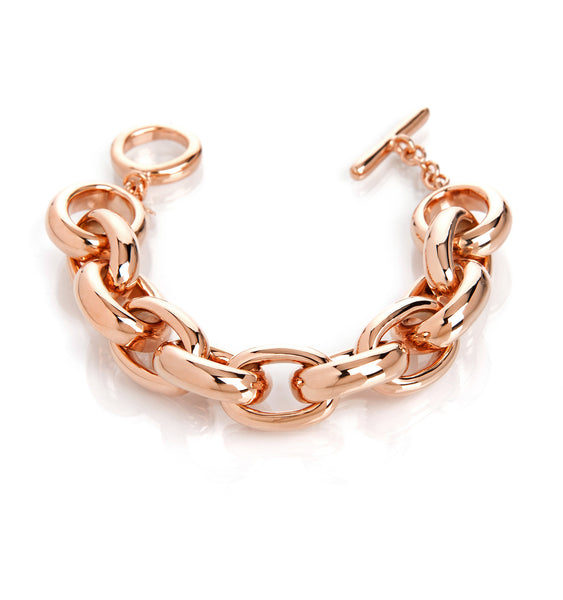 Rose Gold Polished Rolo Link Toggle Bracelet - 7.5"