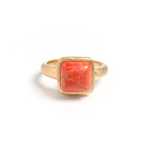 Coral Square Satin Stack Ring