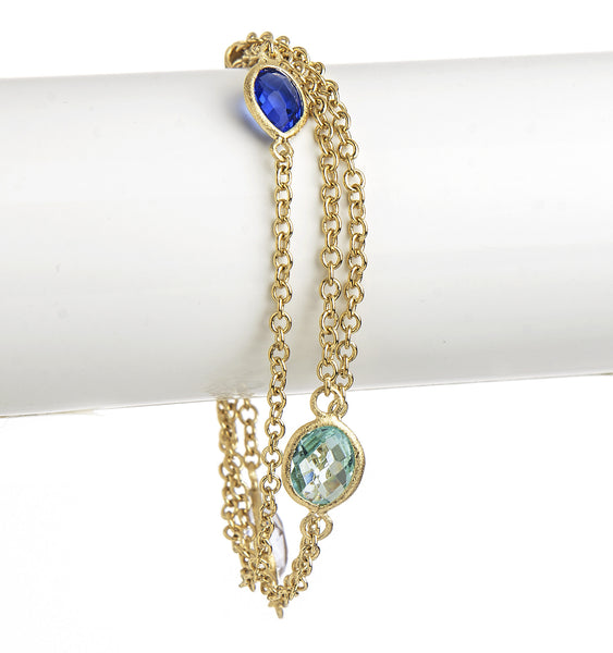 Poppy Blue + Sky Blue + Aquamarine 3 Row Station Bracelet - Closeout