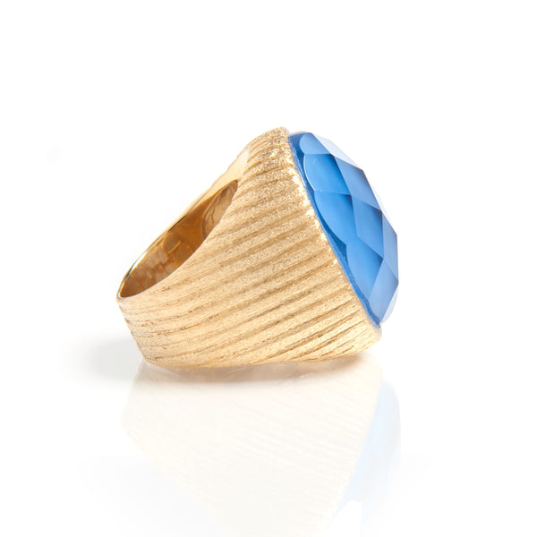 Swiss Blue Doublet Oval Cocktail Ring - Closeout