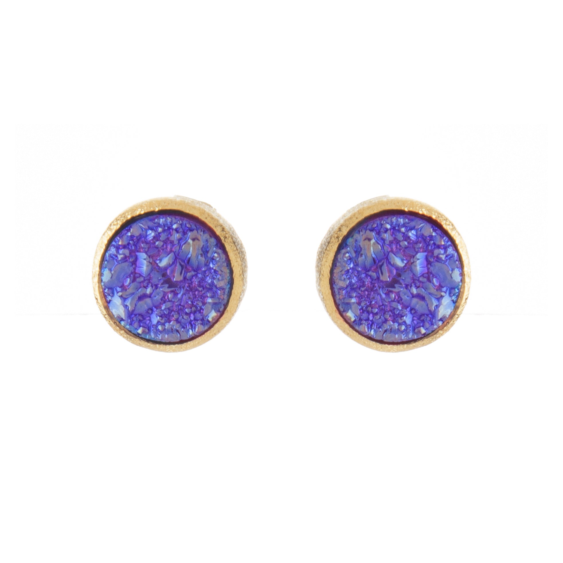 Purple Druzy Quartz Round Stud Earrings - Closeout