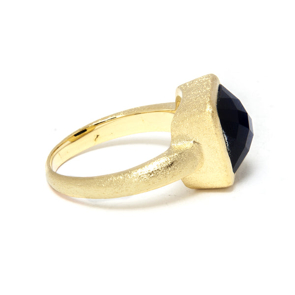 Navy Blue Cat's Eye Square Satin Stack Ring - Closeout