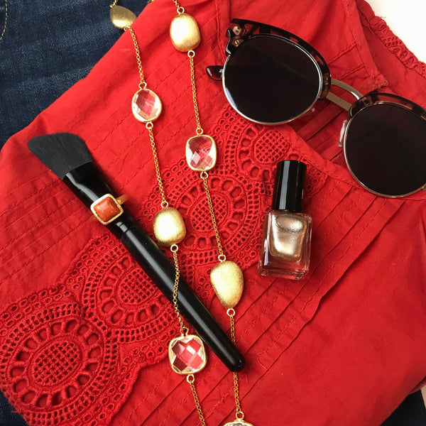 Coral Square Satin Stack Ring