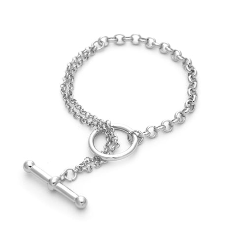Rhodium Cable Duo Chain Link Toggle Bracelet