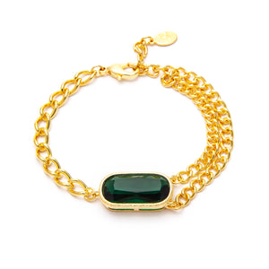 Curb Link Double Chain Bracelet with Emerald Bezel Center