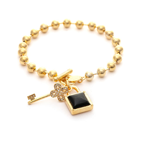 Onyx Lock + Key Bead Bracelet