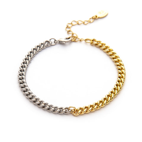 Two Tone Wheat Chain Link Bracelet