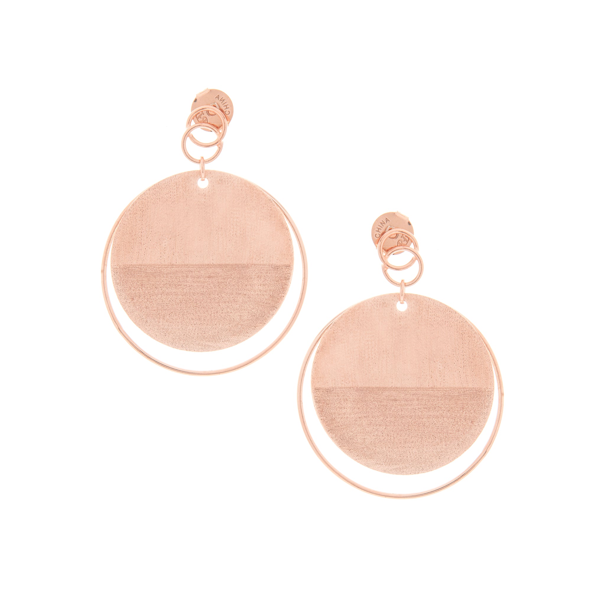 Rose Gold Contrasting Texture Circle Dangles - Closeout