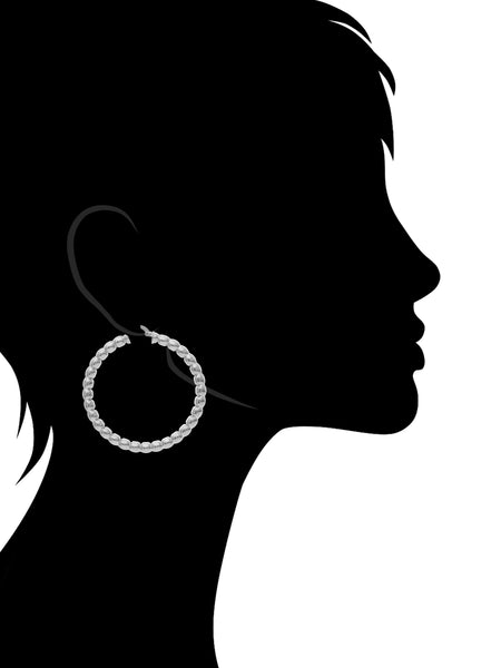 Rhodium Satin Beaded Hoop Earrings