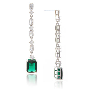 White Rhodium Clad Emerald Crystal + Cubic Zirconia Earrings