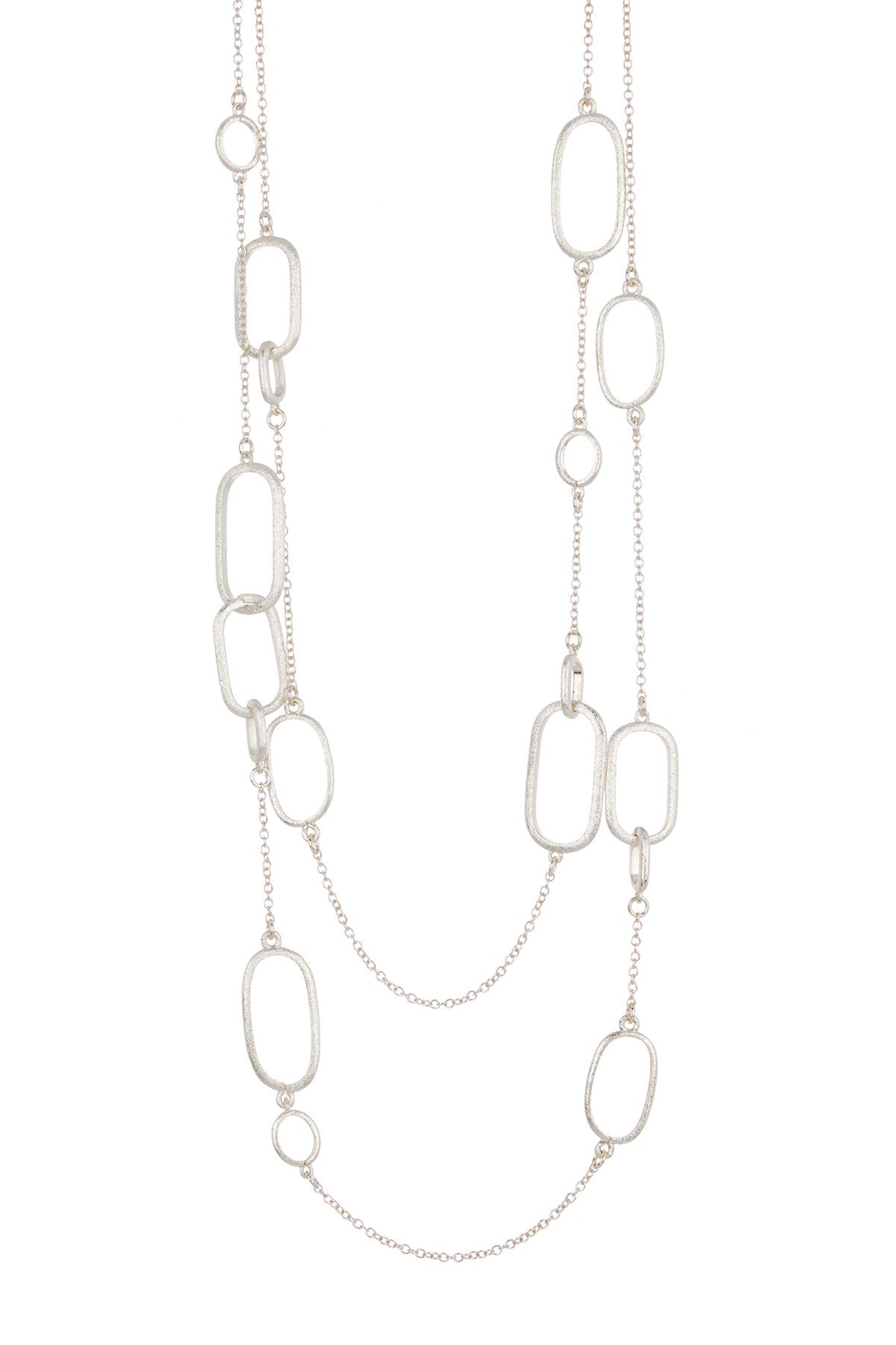Rhodium Satin Link Layered Necklace - Closeout