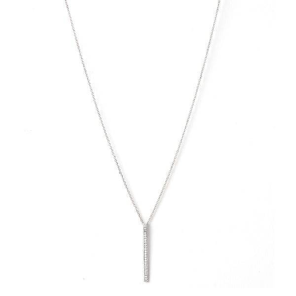 Rhodium Cubic Zirconia Bar Pendant Necklace