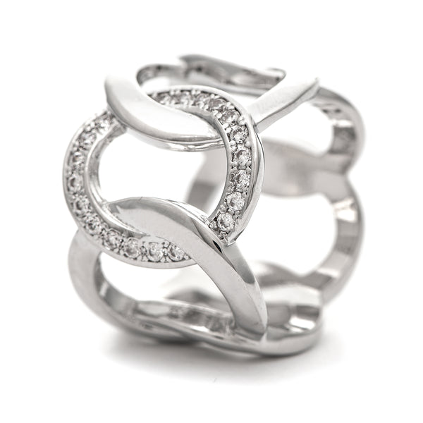 White Rhodium Interlaced Circle with Cubic Zirconia Accent Band Ring