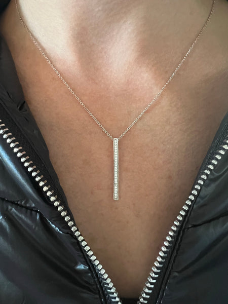 Rhodium Cubic Zirconia Bar Pendant Necklace