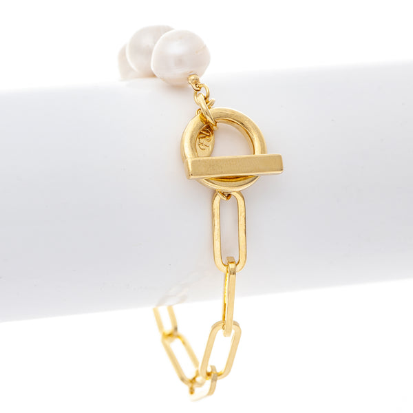 Natural Pearl + Bead Toggle Bracelet