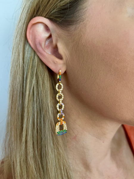 Rainbow Multi Crystal Dangle Earrings