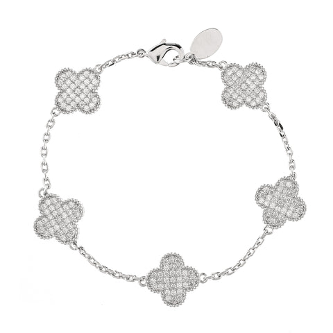 Rhodium Pavé Clover Station Bracelet