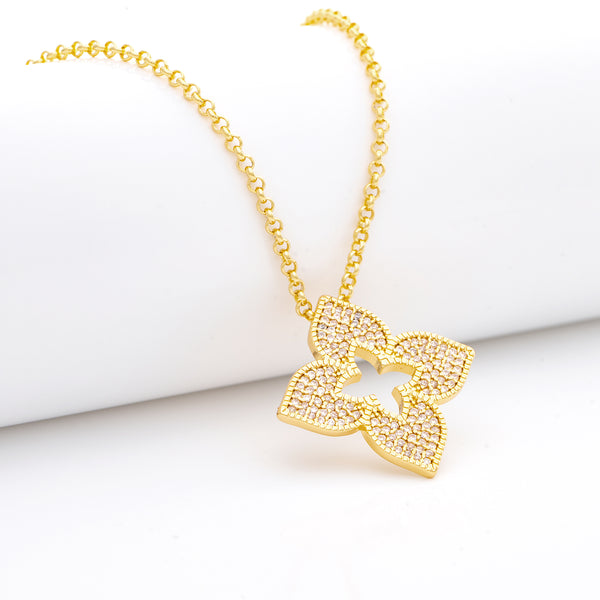 CZ Quatrefoil Pendant on Long Chain