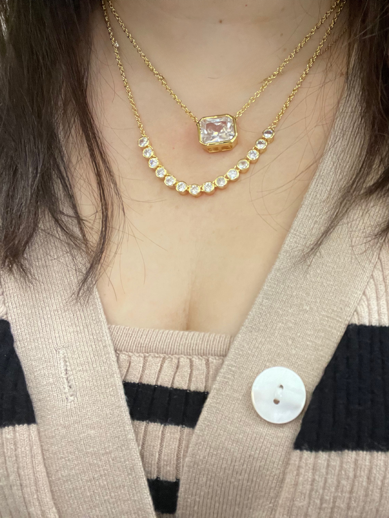 Double Layer Cubic Zirconia Pendant Necklace – Rivka Double Layer Cubic Zirconia Pendant Necklace – Rivka