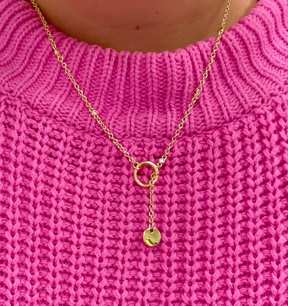 Cubic Zirconia Circle Lariat Necklace - Closeout