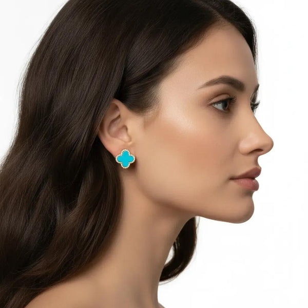 Turquoise + Cubic Zirconia Flower Stud Earrings
