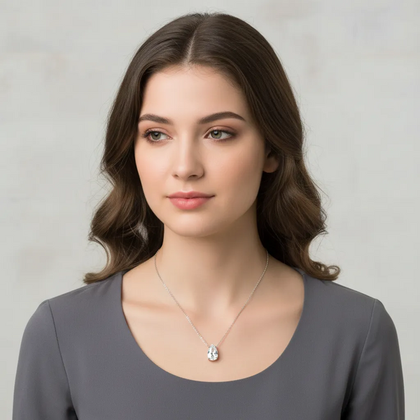 Rhodium Pear CZ Solitaire Necklace