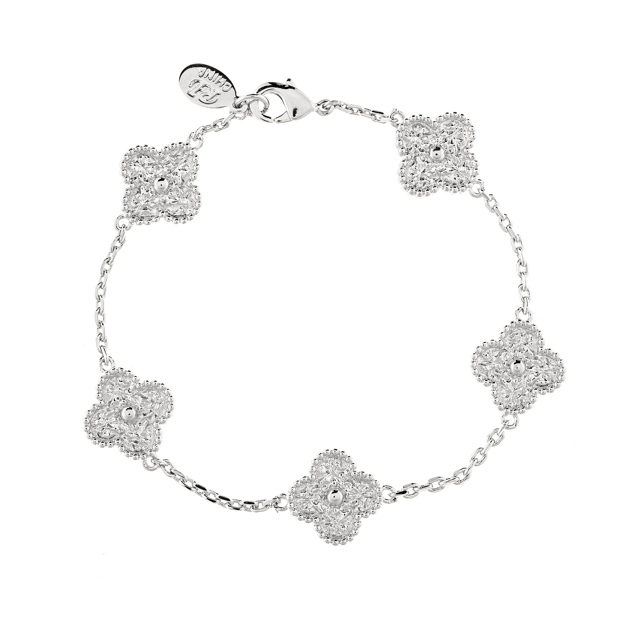 Polished Rhodium Clover Station Bracelet