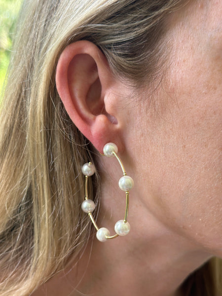 Beaded Pearl Hoop Earrings