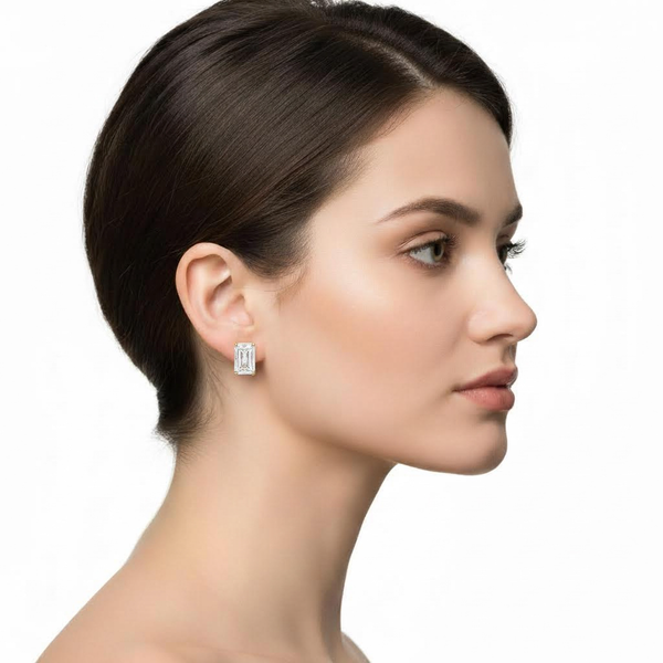 Rectangle Cut CZ Solitaire Stud Earrings