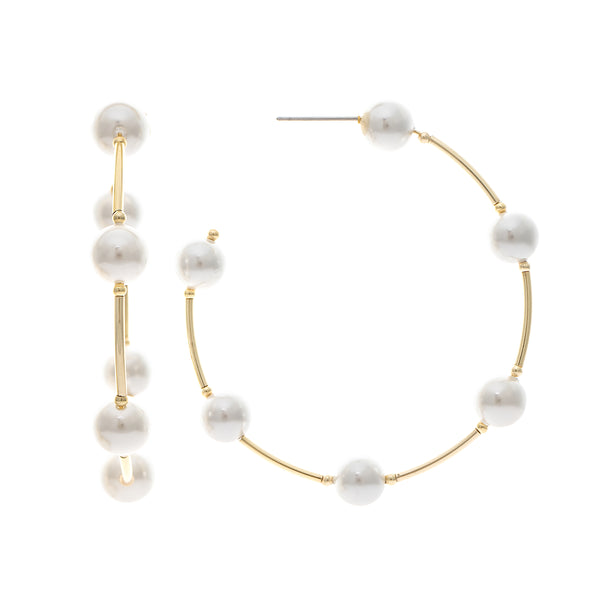 Beaded Pearl Hoop Earrings