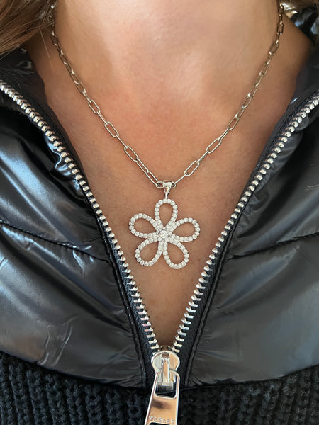 Cubic Zirconia Flower Pendant Necklace