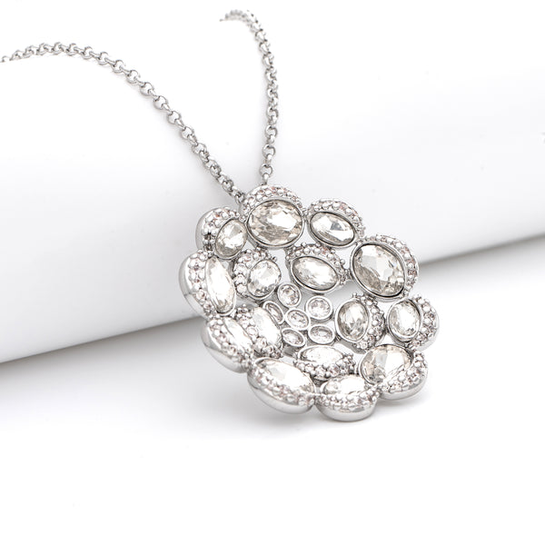 Rhodium Cubic Zirconia Long Flower Pendant