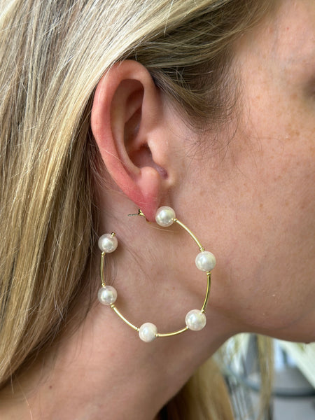 Beaded Pearl Hoop Earrings