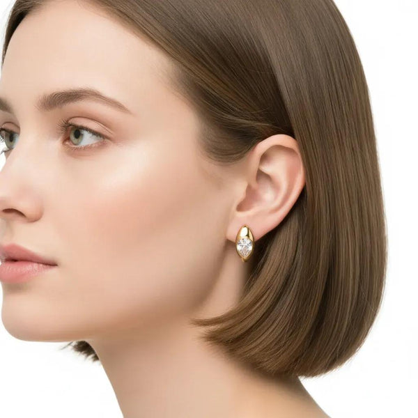 Pear CZ Huggie Hoop Earrings