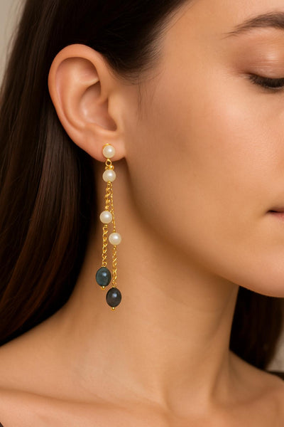 Front-Back Linear Pearl Drop Earrings