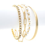 Mixed Gold, Pearl + CZ Bracelet Set