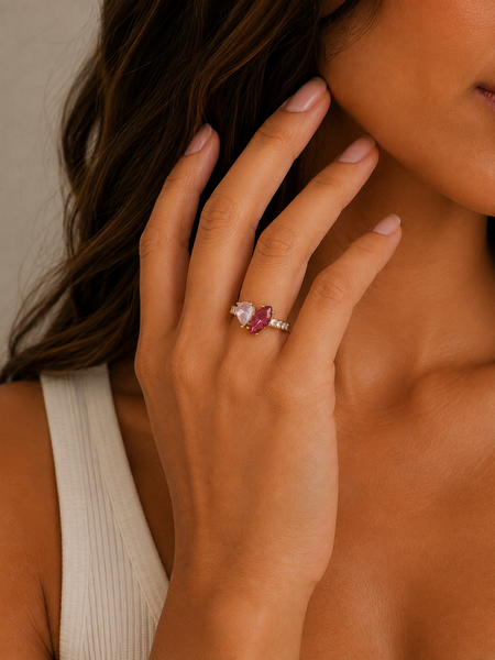 Pink Pear and Marquise Cubic Zirconia Statement Ring