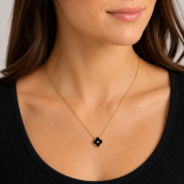 Onyx Flower Pendant with CZ Center