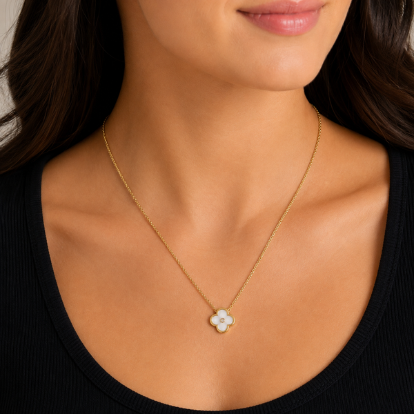 Mother of Pearl Flower Pendant with CZ Center