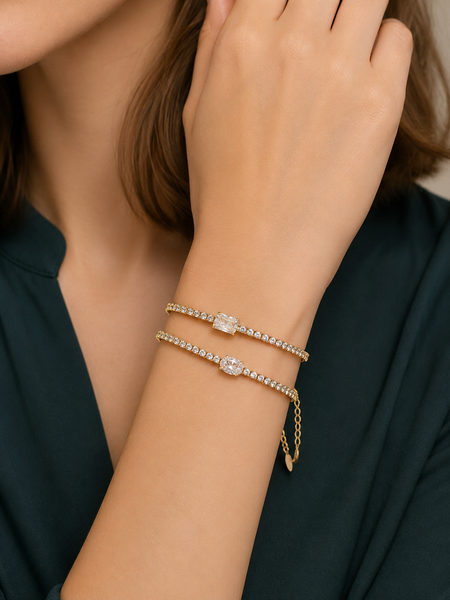 Emerald and Oval CZ Tennis Bracelet Set