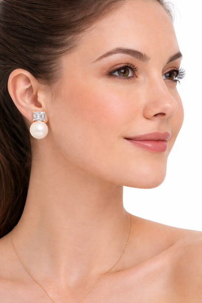 Cubic Zirconia and Pearl Drop Stud Earring
