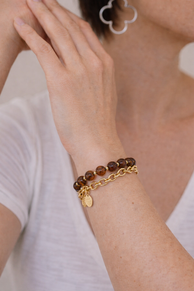Brown Bead Stretch and Chain Bracelet Set